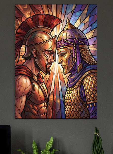 Two Warriors Facing Each Other — metal poster wall art by Lineer